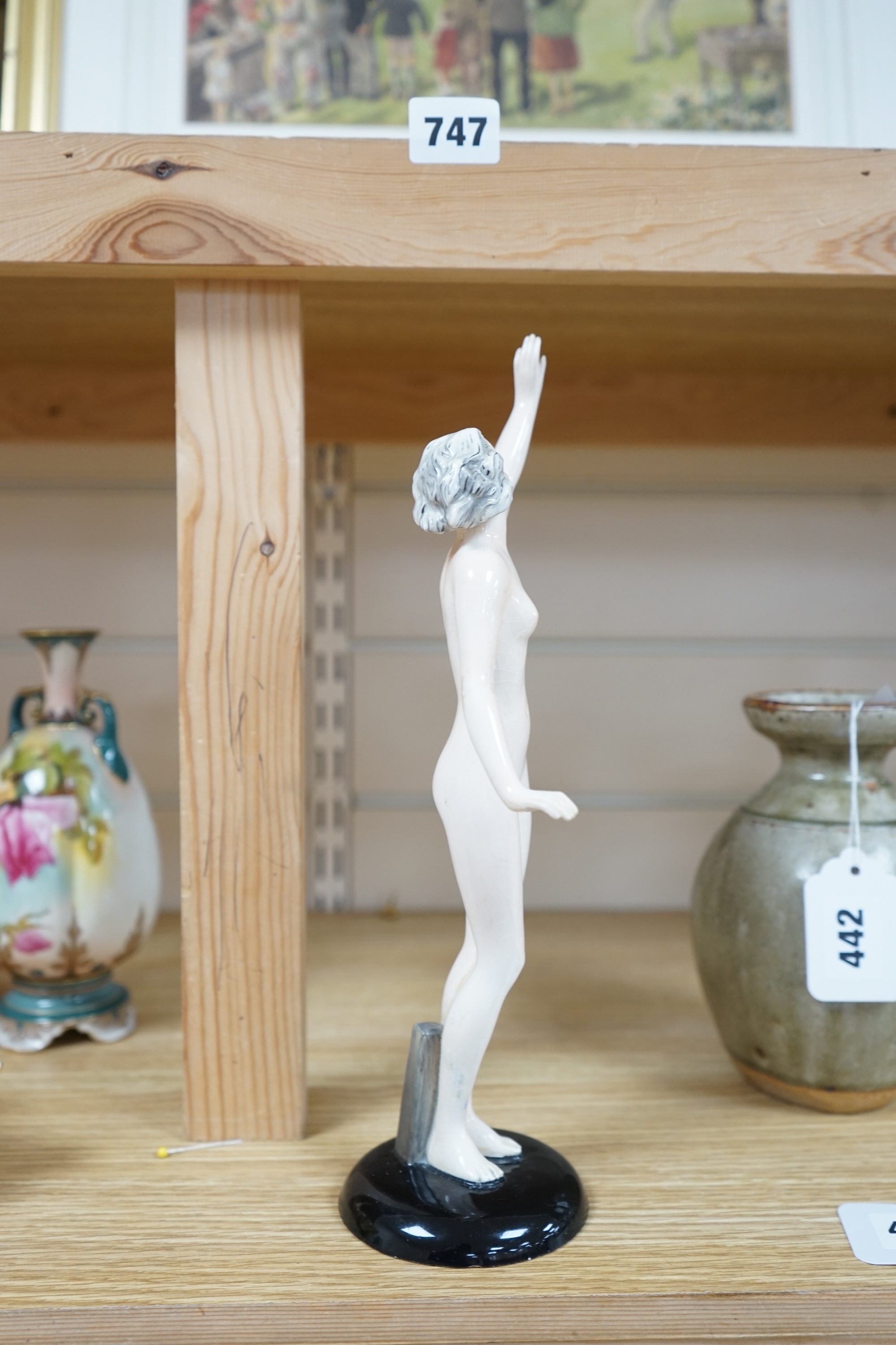 An Art Deco figural nude woman by Goebel, Oeslau Wilhelmsfield, 30cm high. Condition - restored